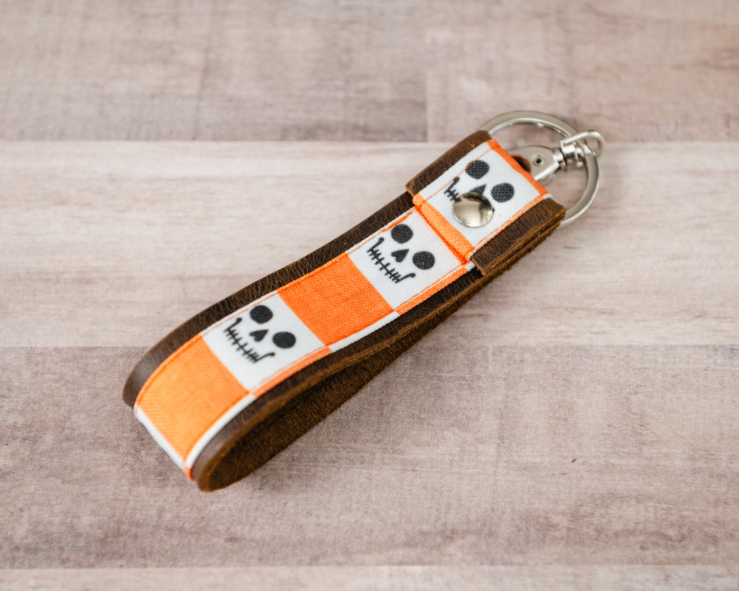 Checkered Skeleton Handmade Leather Keychain