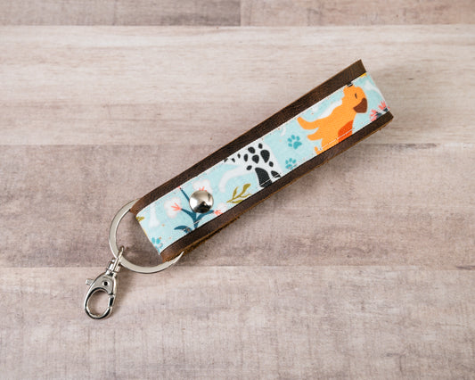 Floral Dog Handmade Leather Keychain