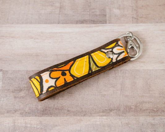 Retro Floral Handmade Leather Wristlet