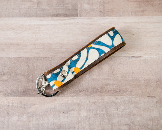 Psychedelic Daisy Handmade Leather Keychain