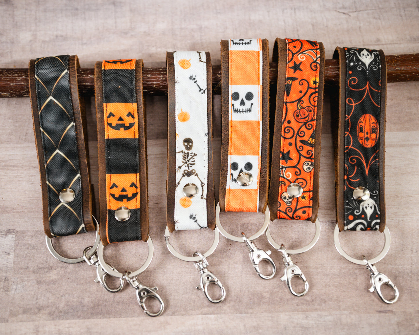 Checkered Skeleton Handmade Leather Keychain